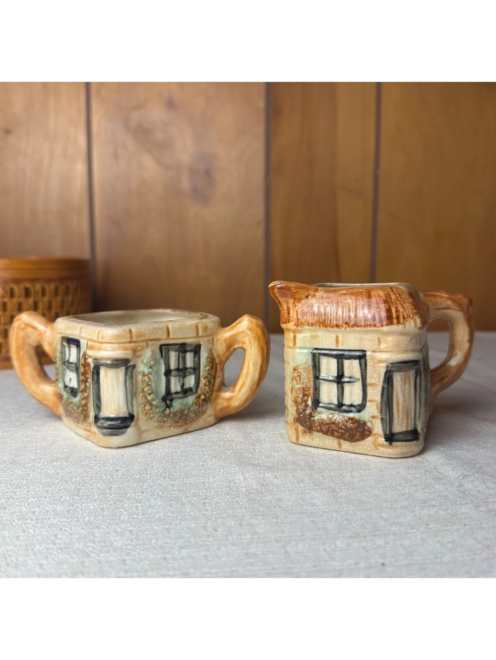 Vintage Cottage House Creamer Sugar Bowl Set Made in Japan Ceramic Cottageware
